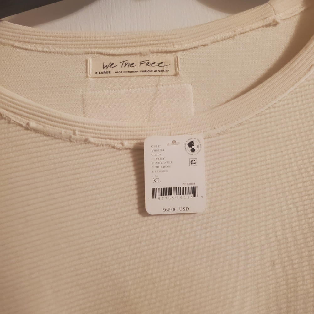 Free People Cream Ribbed Long Sleeve Tee